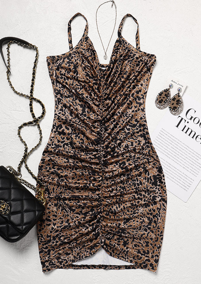 Leopard Printed Ruffled Bodycon Dress