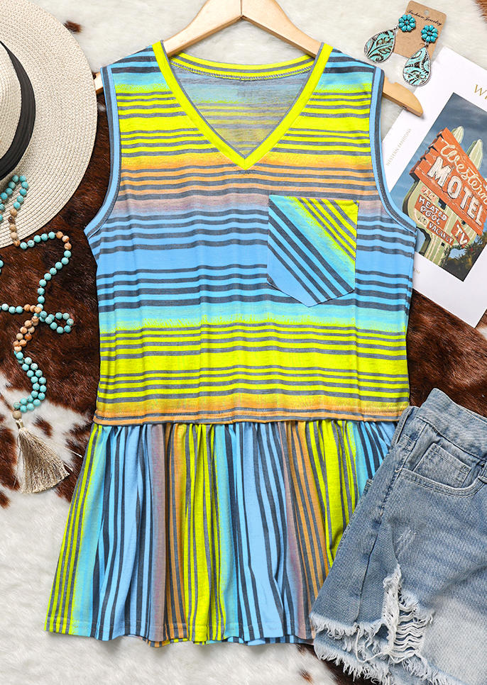 Gradient Striped Pocket Casual Tank