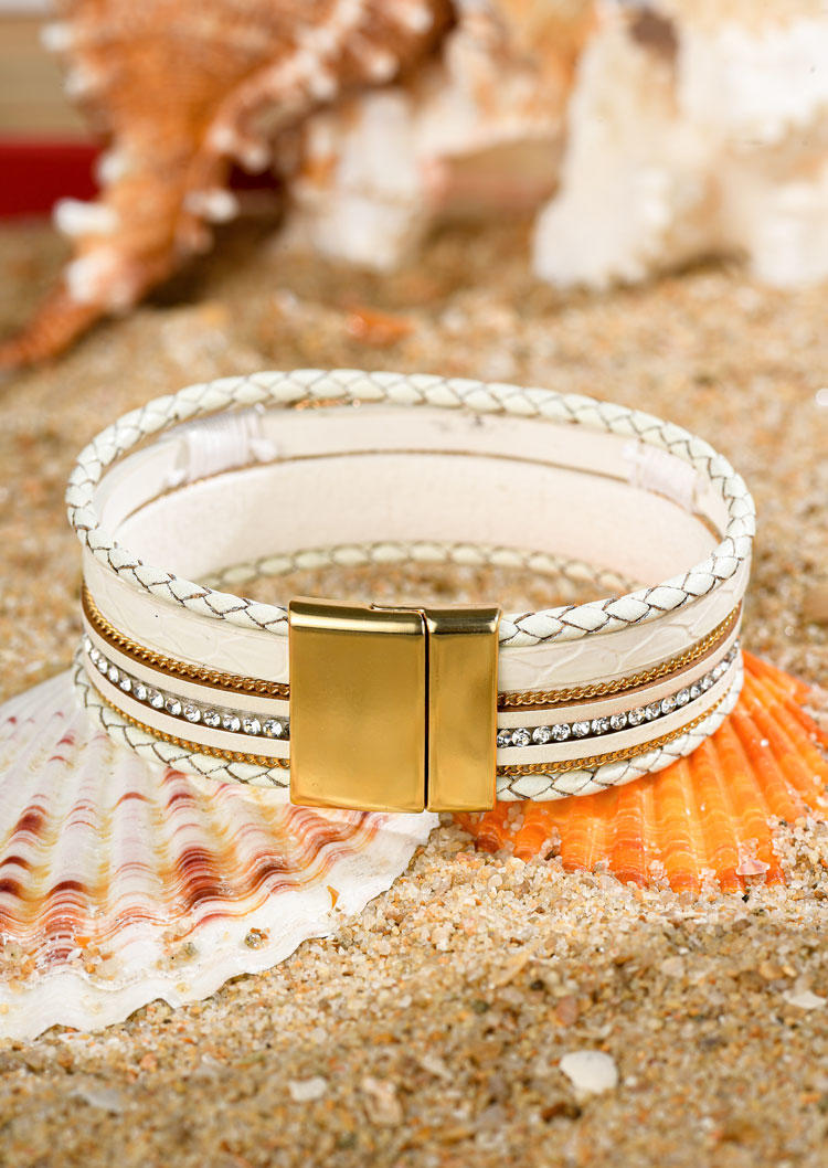 Bracelet Starfish Shell Rhinestone Magnetic Buckle Bracelet in White. Size: One Size