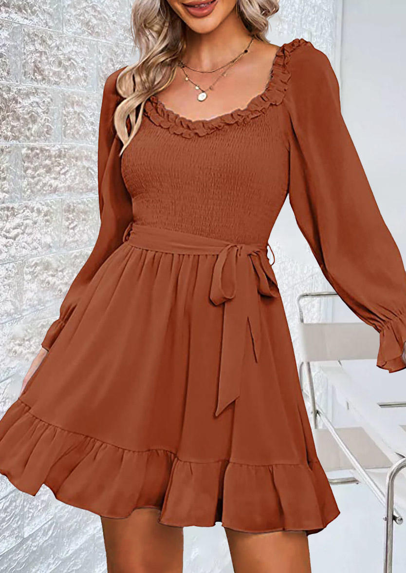 

Mini Dresses Ruffled Smocked Tie Mini Dress With Belt - Light Brown in Brown. Size: ,XL