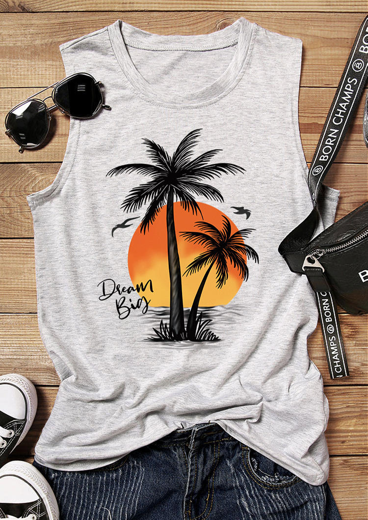 

Tank Tops Coconut Tree Casual O-Neck Tank Top - Light Grey in Gray. Size