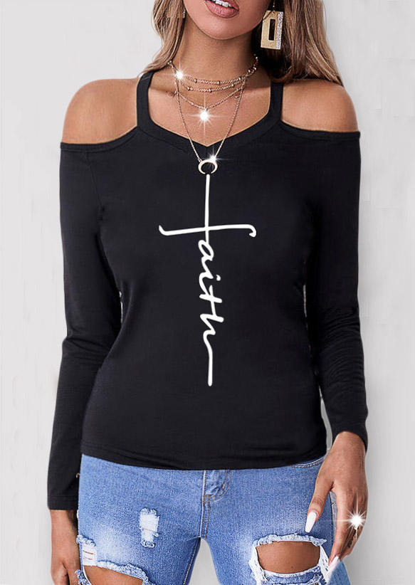 

Blouses Faith Cold Shoulder Long Sleeve Blouse in Black. Size