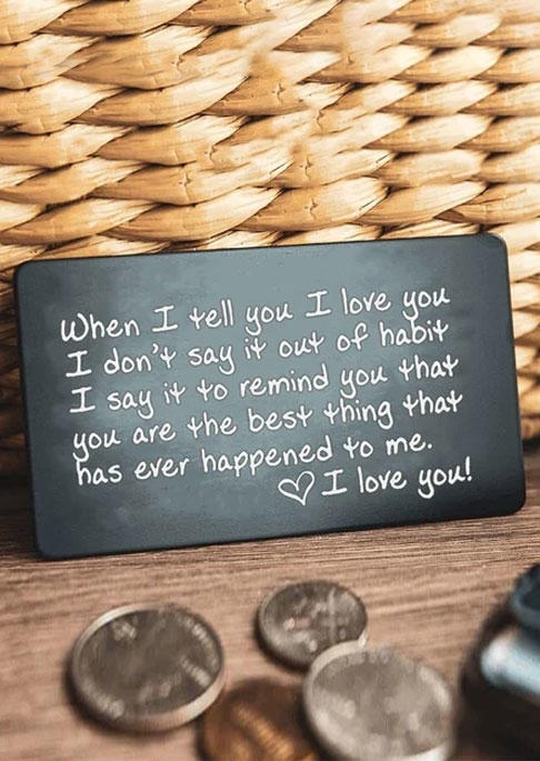 

Valentine's Day Gift Valentine I Love You Stainless Steel Wallet Card in Black. Size