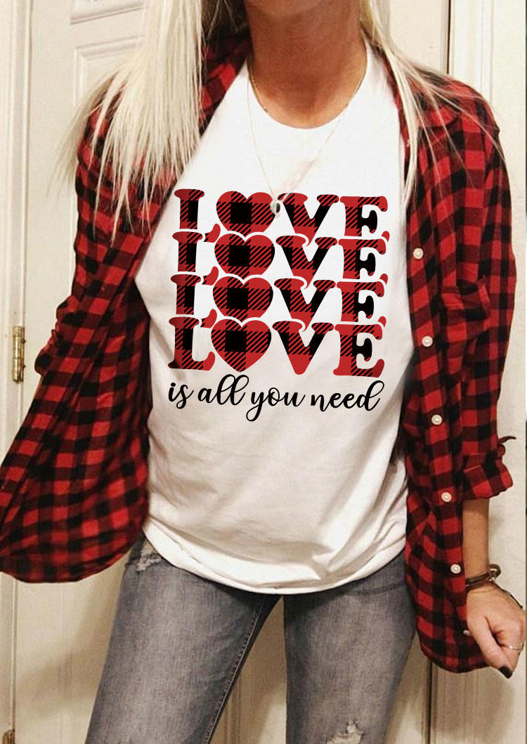 Valentine Love Is All You Need Heart T-Shirt Tee - White