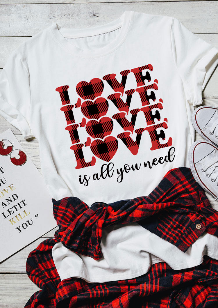 

T-shirts Tees Valentine Love Is All You Need Heart T-Shirt Tee in White. Size