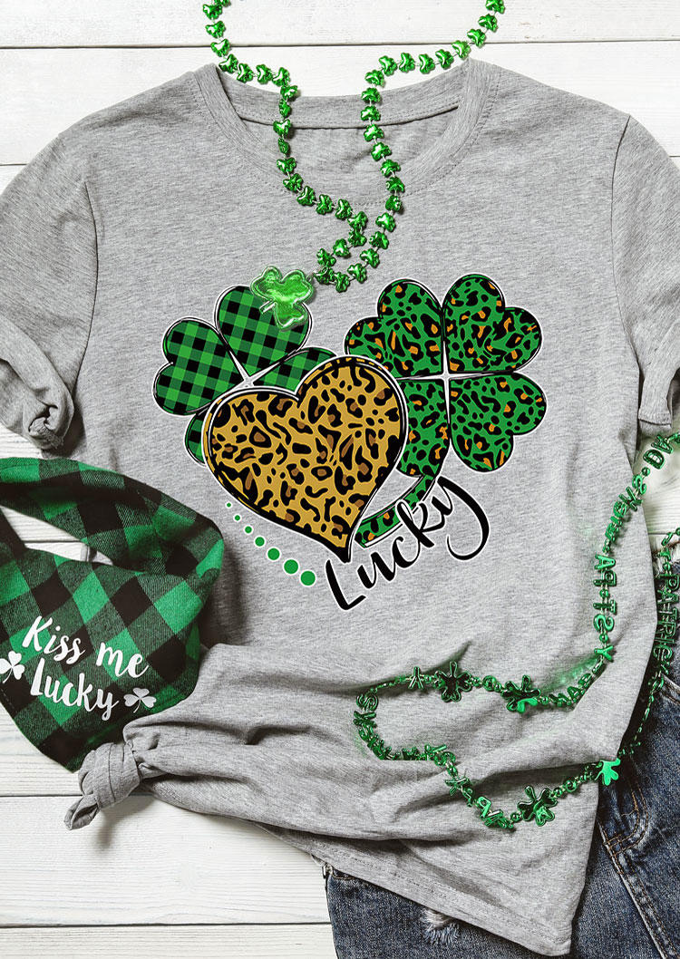 

T-shirts Tees St. Patrick's Day Leopard Lucky Shamrock T-Shirt Tee in Gray. Size