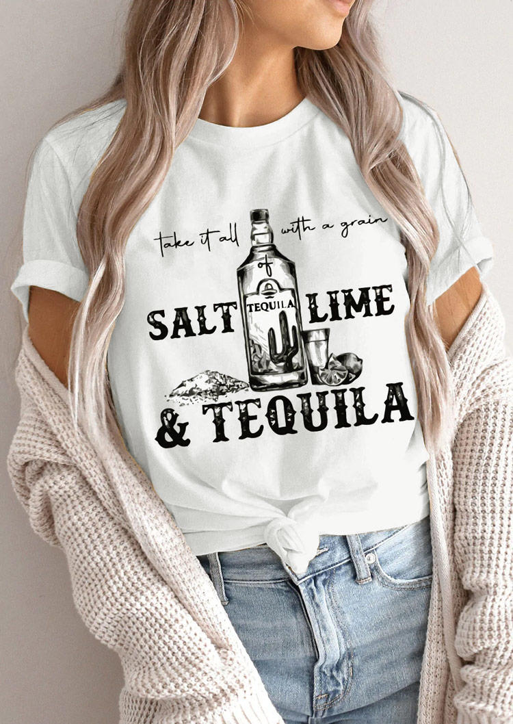 

T-shirts Tees Salt Lime Tequila O-Neck T-Shirt Tee in White. Size