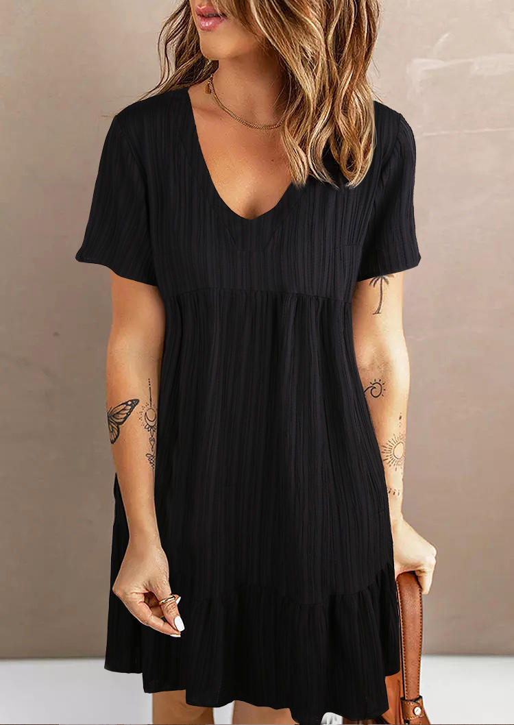 Ruffled Short Sleeve V-Neck Mini Dress