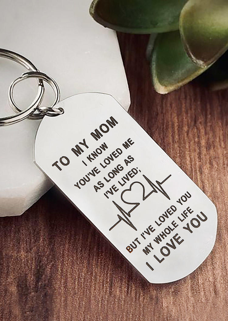 Keychains To My Mom I Love You ECG Heartbeat Keychain in Silver. Size: One Size