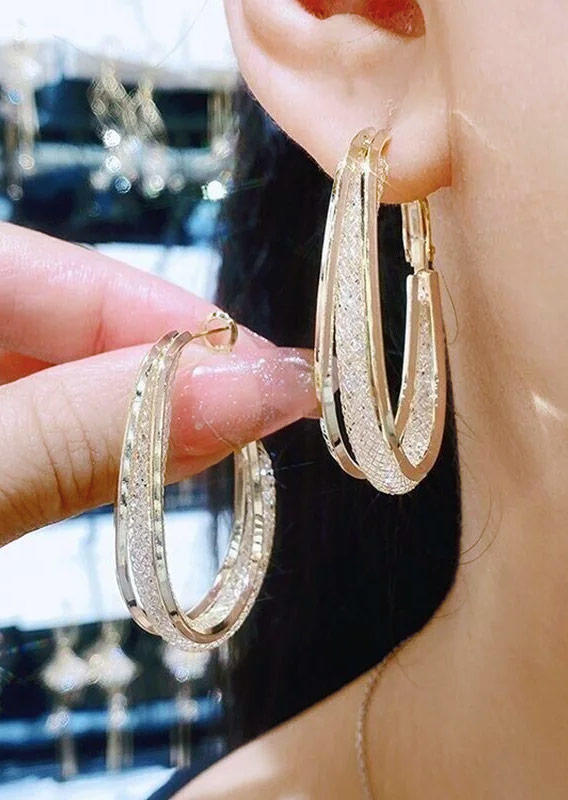 

Earrings Simple Large Circle Glitter Hollow Out Earrings in Gold. Size