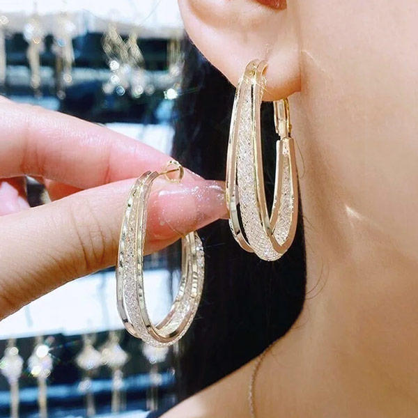 Simple Large Circle Glitter Hollow Out Earrings