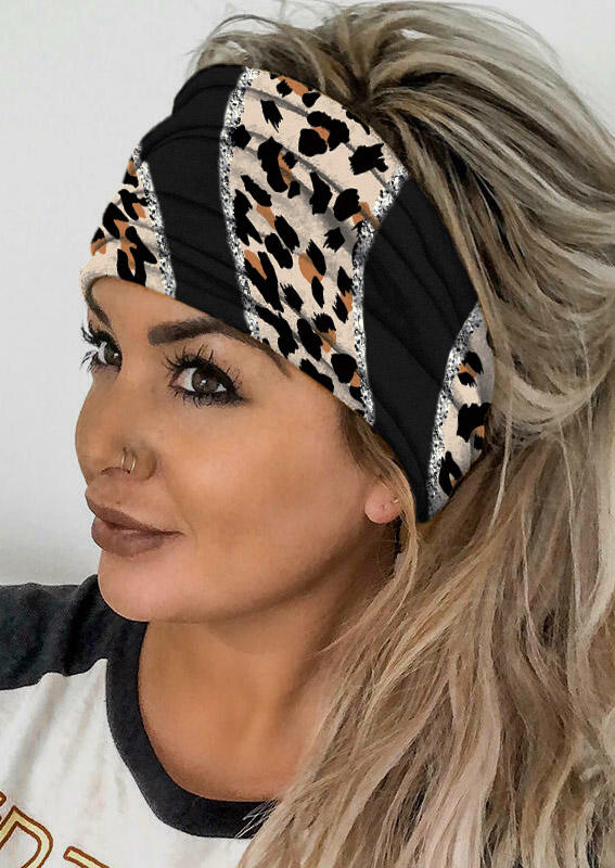 

Leopard Glitter Sport Wide Headband in Multicolor. Size