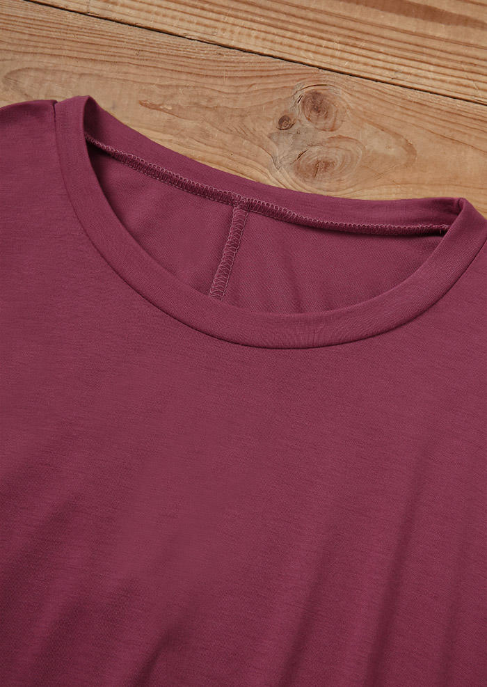 

Blouses Pocket Long Sleeve O-Neck Blouse - Burgundy in Red. Size
