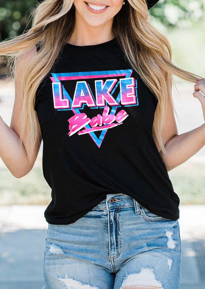 Lake Babe Vintage Graphic O-Neck Tank - Black