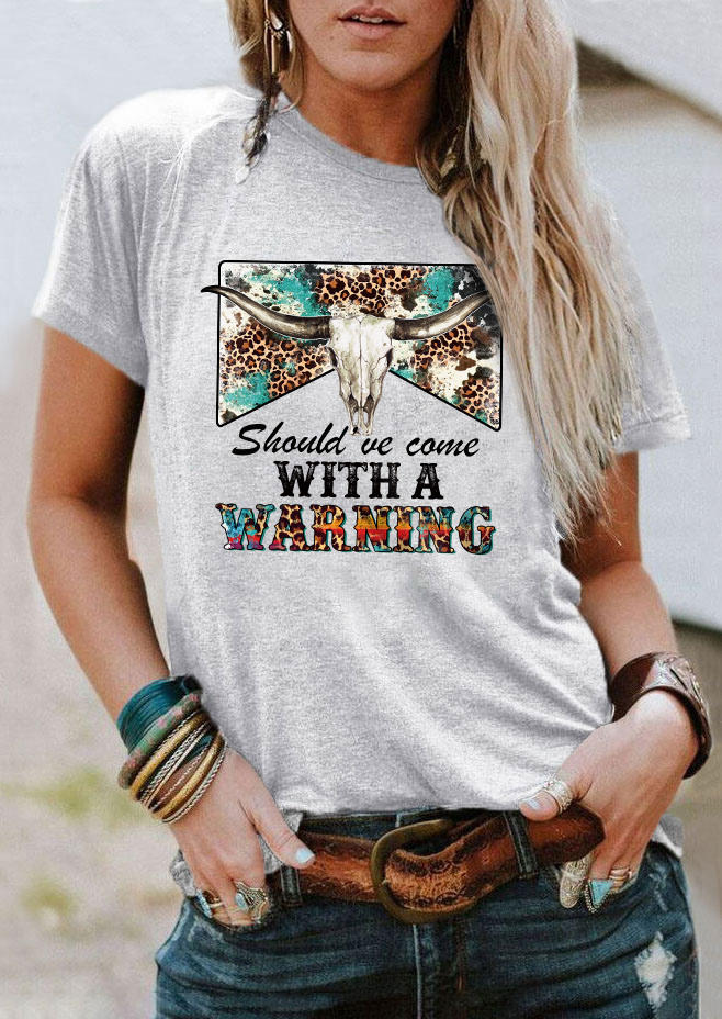 

T-shirts Tees Should've Come With A Warning Leopard Steer Skull T-Shirt Tee - Light Grey in Gray. Size