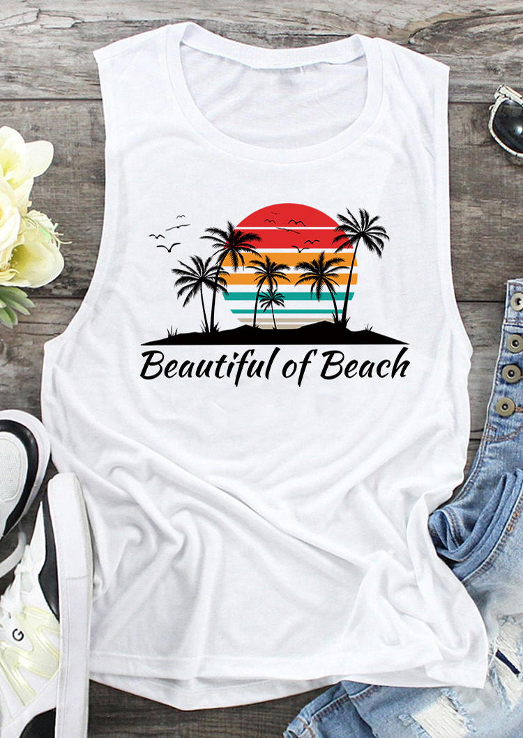 

Tank Tops Beautiful Of Beach Coconut Tree Sunset Tank Top in White. Size
