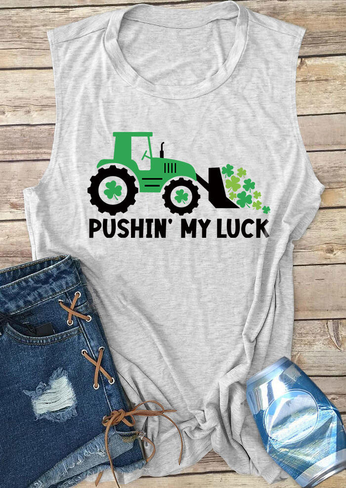 

Tank Tops St. Patrick' Day Pushin' My Luck Lucky Shamrock Tank Top - Light Grey in Gray. Size: M