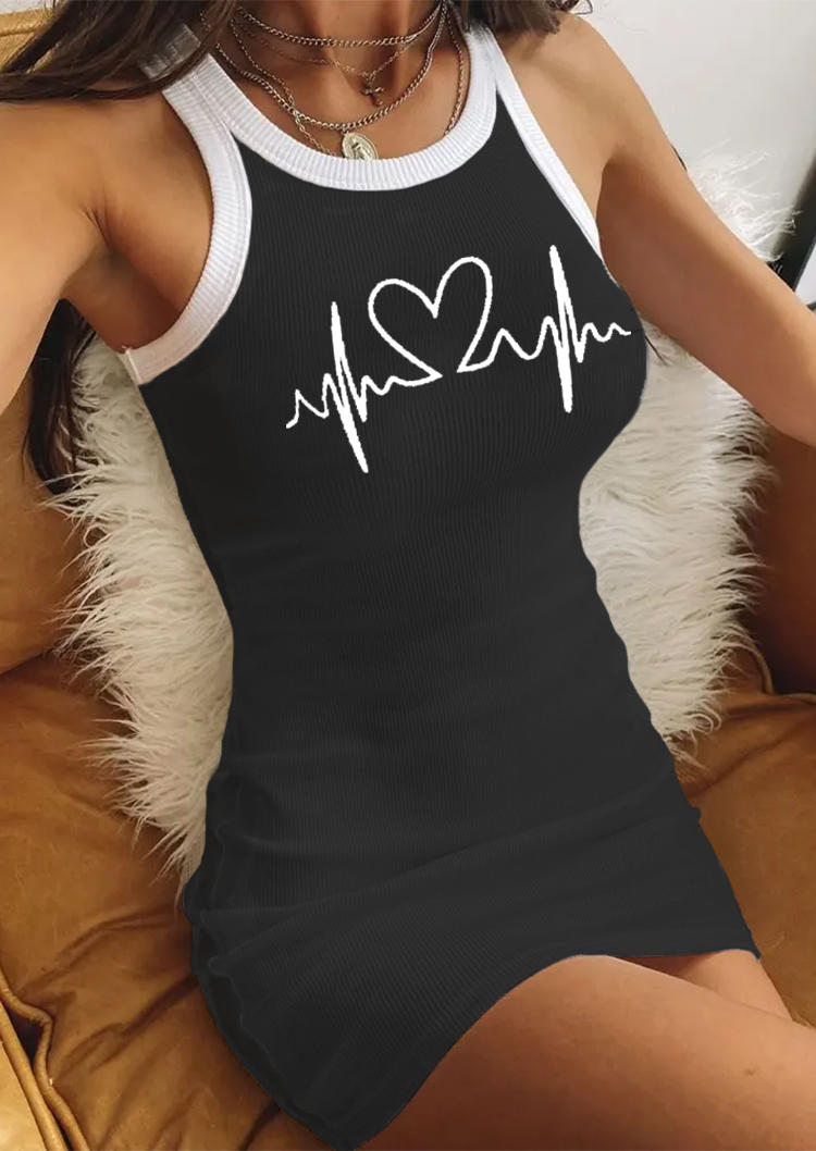 

Bodycon Dresses Valentine ECG Heartbeat Color Block Bodycon Dress in Black. Size