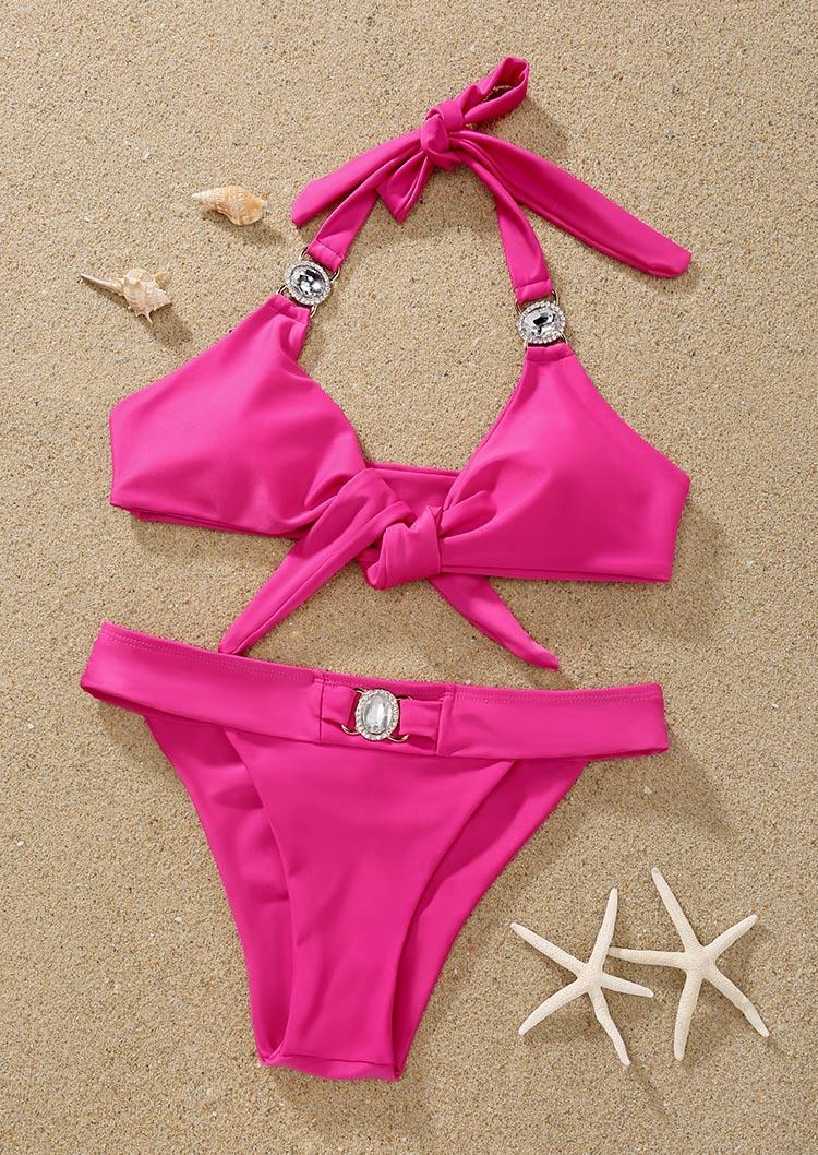 

Bikini Sets Shiny Rhinestone Tie Halter Bikini Set - Rose Red in Red. Size: M