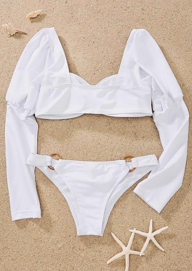 

Bikini Sets Ruffled Ring Long Sleeve Bikini Set in White. Size: L,M