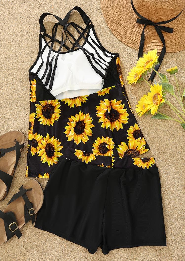 

Tankinis Sunflower Hollow Out Criss-Cross Tankini Set in Black. Size: M