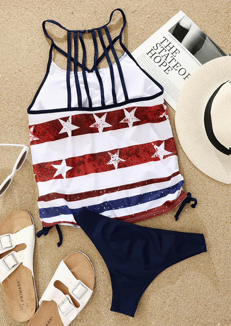 

Tankinis American Flag Hollow Out Tankini Set in Multicolor. Size: M