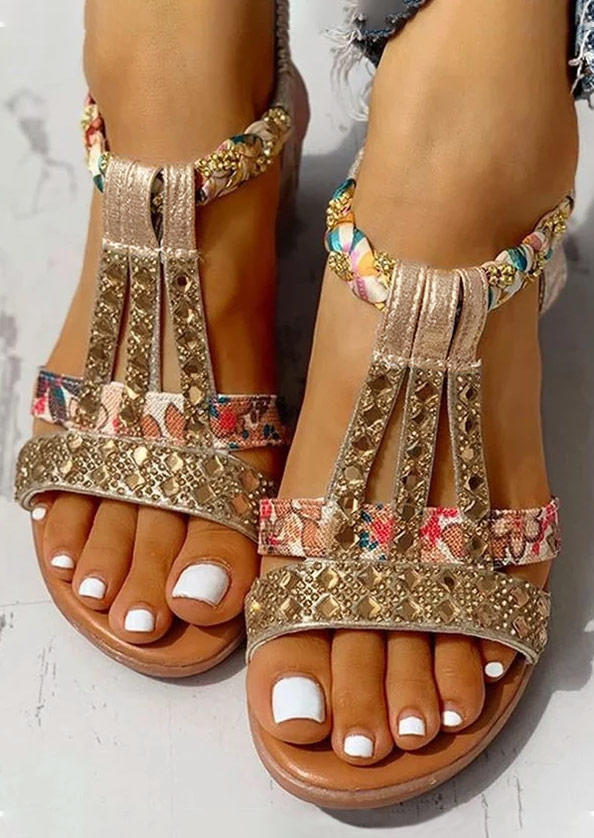 

Sandals Bohemian Rhinestone Hollow Out Sandals in Gold. Size