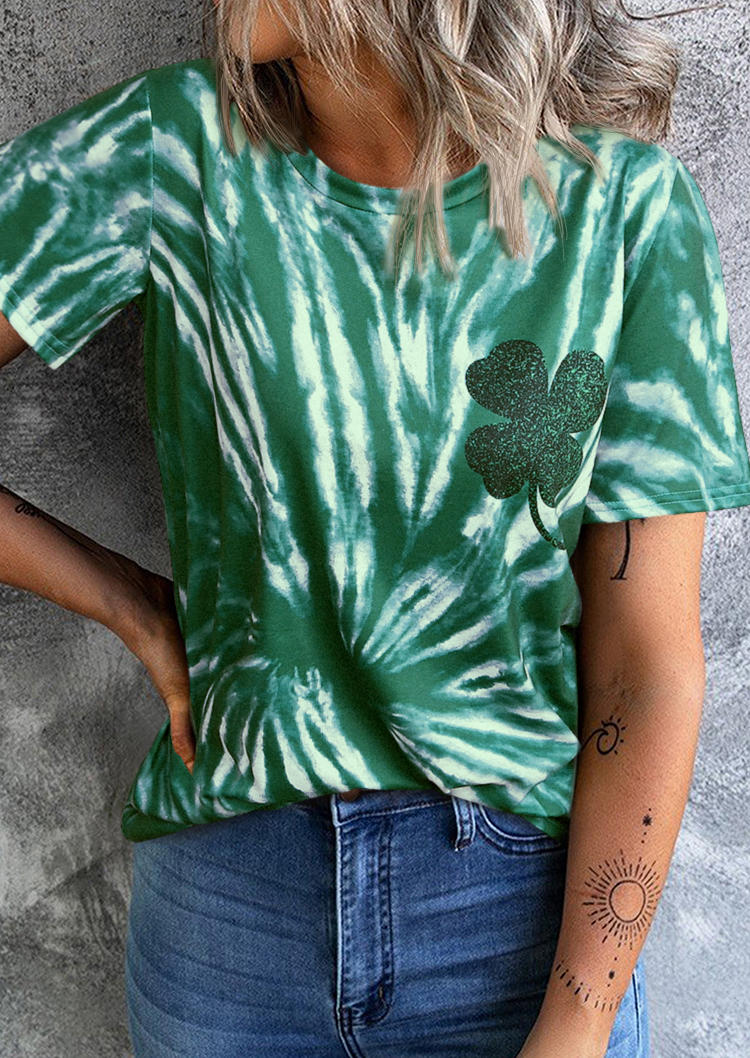 St. Patrick's Day Tie Dye Lucky Shamrock T-Shirt Tee - Green