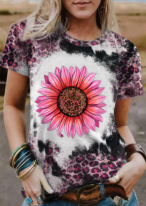 

T-shirts Tees Leopard Sunflower Bleached O-Neck T-Shirt Tee in Multicolor. Size