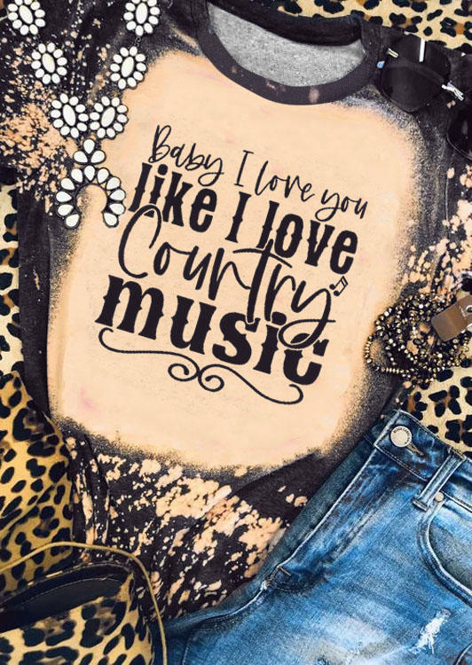T-shirts Tees Baby I Love You Like I Love Country Music Bleached T-Shirt Tee in Multicolor. Size: L,M,S,XL