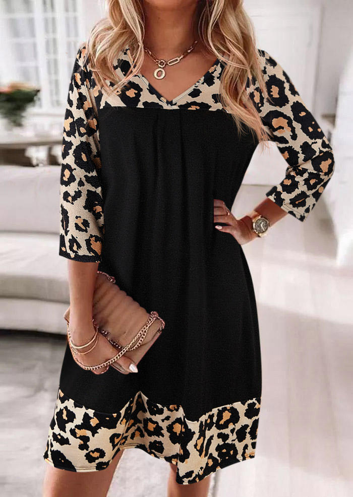 

Mini Dresses Leopard V-Neck Casual Mini Dress in Multicolor. Size