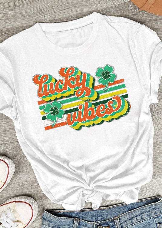 

T-shirts Tees St. Patrick's Day Lucky Vibes T-Shirt Tee in White. Size