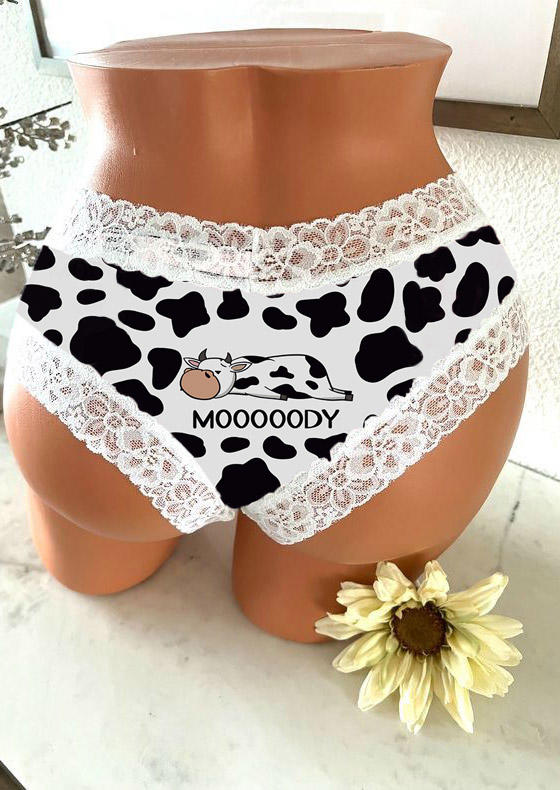 Mooooody Cow Lace Splicing Panties