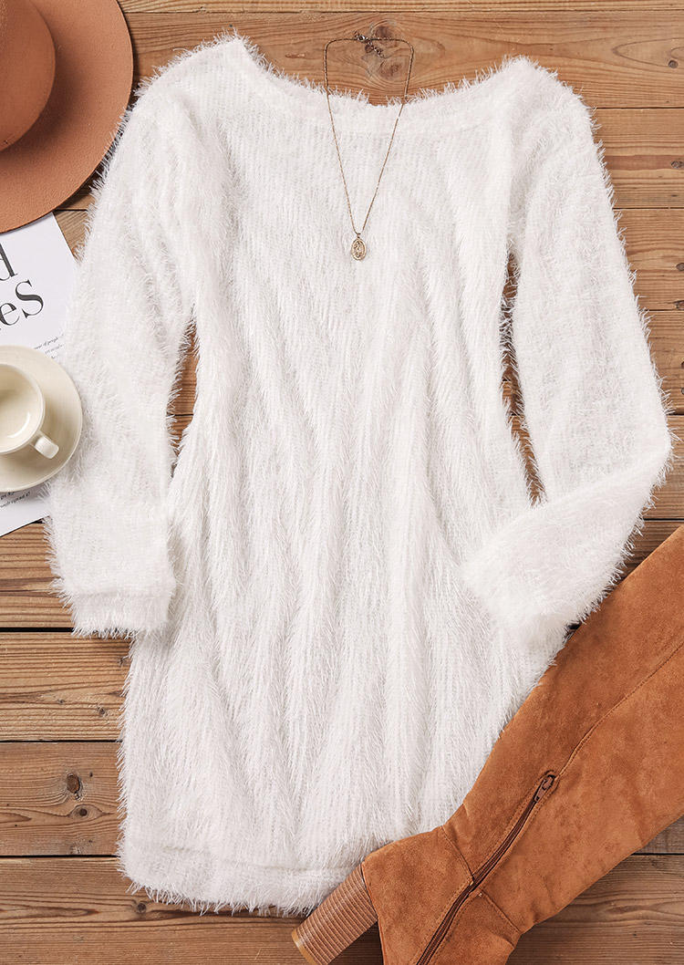 

Bodycon Dresses Fluffy Off Shoulder Bodycon Dress in White. Size: L,M