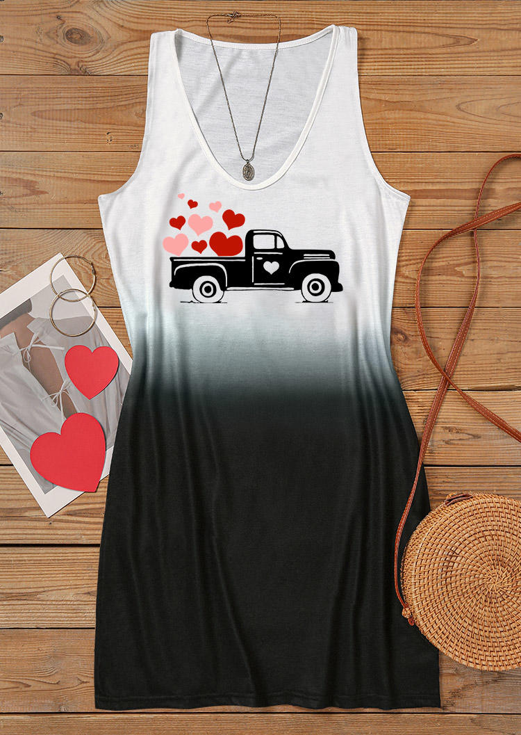 Mini Dresses Valentine Love Heart Truck Gradient Mini Dress in Multicolor. Size: L,M,S,XL