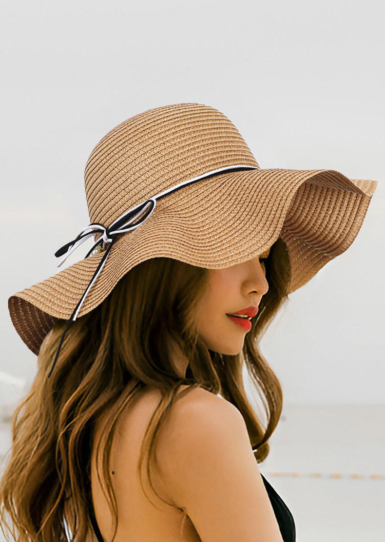 

Hats Bowknot Sun Visor Wide Brim Rolled Up Straw Hat in Khaki,White. Size