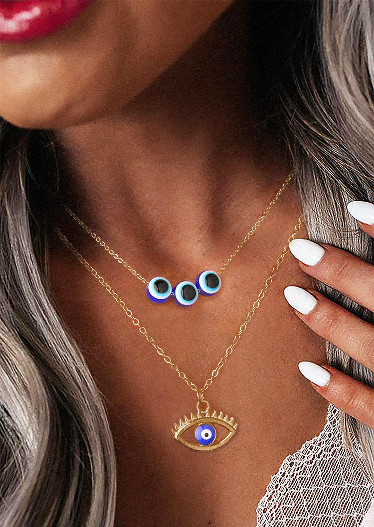 Necklaces 2Pcs Evil Eye Good Luck & Protection Necklace Set in Multicolor. Size: One Size