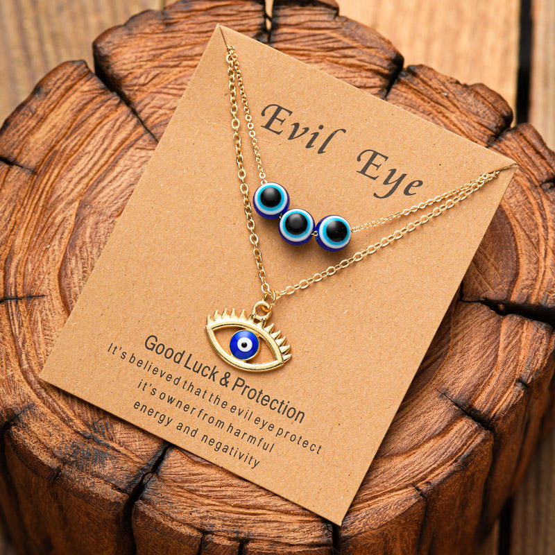 2Pcs Evil Eye Good Luck & Protection Necklace Set