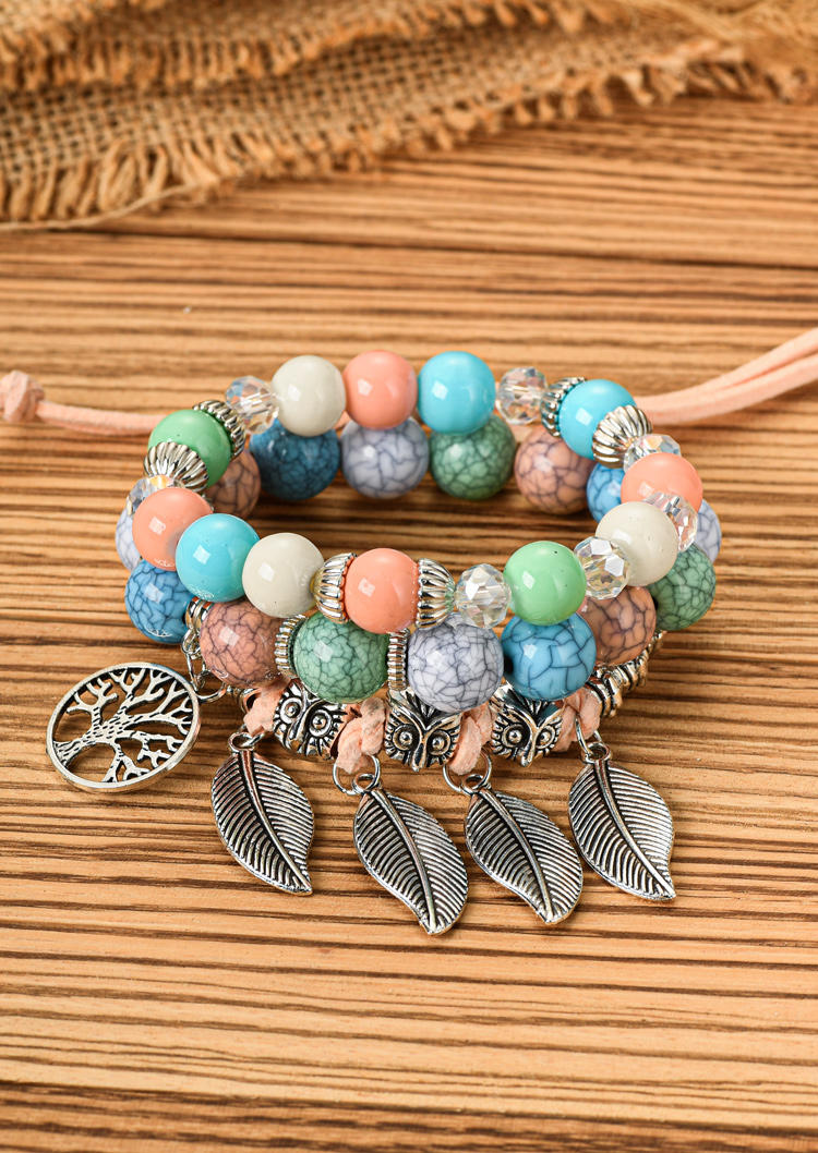 

Bracelet Owl Leaf Beading Multi-Layered Bracelet in Blue,Multicolor. Size