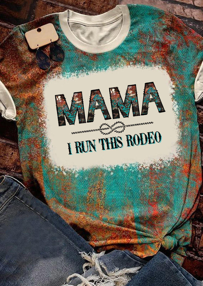 T-shirts Tees Mama I Run This Rodeo T-Shirt Tee - Cyan in Blue. Size: L,M,S,XL