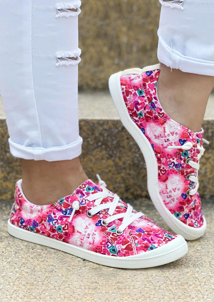 Sneakers Valentine Believe In Love Colorful Heart Lace Up Sneakers in Pink. Size: 37,38,39,40,41