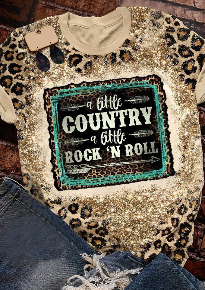 T-shirts Tees A Little Country A Little Rock 'N Roll Leopard T-Shirt Tee in Multicolor. Size: L,M,S