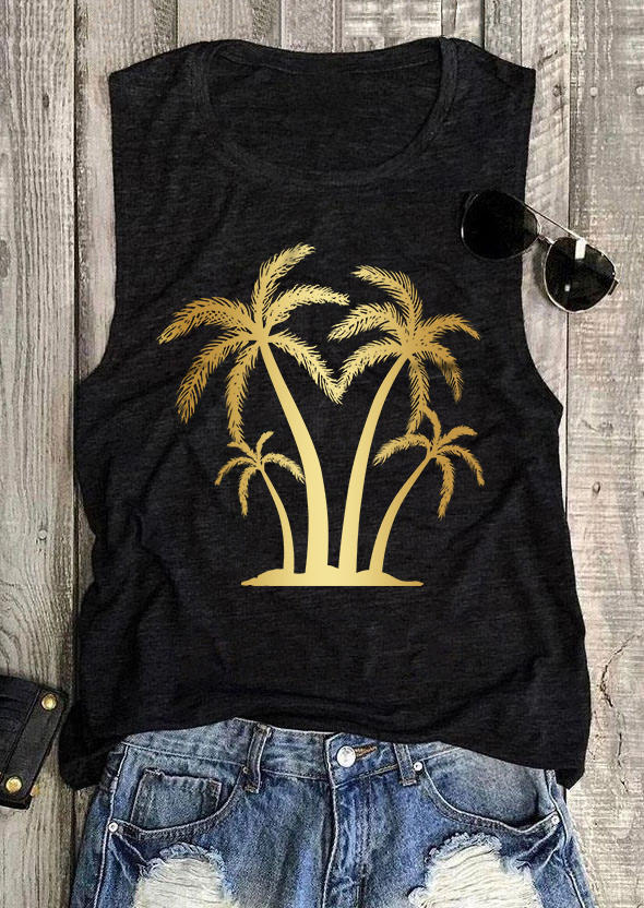 

Tank Tops Coconut Tree O-Neck Tank Top in Black. Size: L