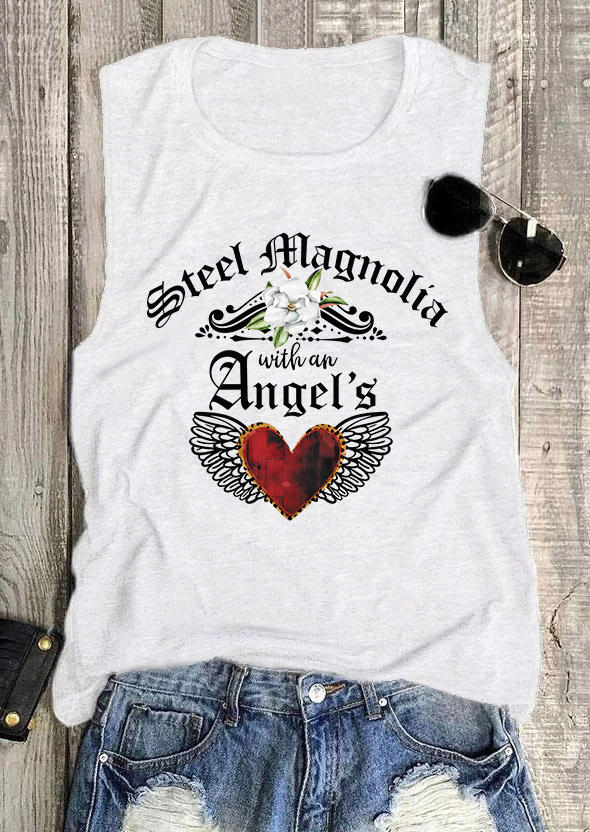 Tank Tops Valentine Steel Magnolia With An Angel's Heart Tank Top in White. Size: L,M,S,XL