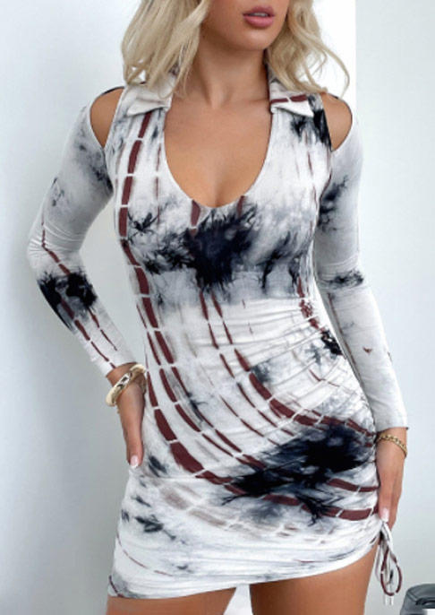 Bodycon Dresses Tie Dye Hollow Out Long Sleeve Bodycon Dress in Multicolor. Size: L,M,S,XL