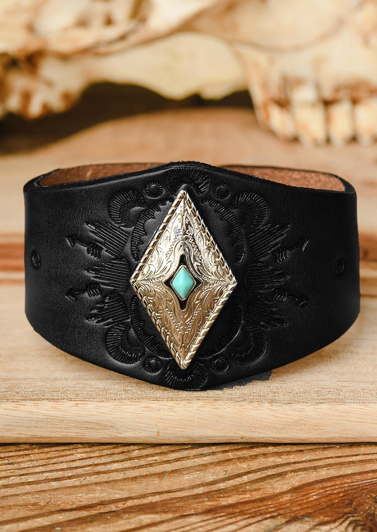 

Bracelet Turquoise PU Leather Bracelet in Black. Size