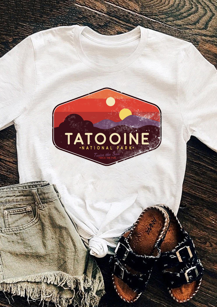 T-shirts Tees Tatooine Sunset O-Neck T-Shirt Tee in White. Size: L,M,S,XL