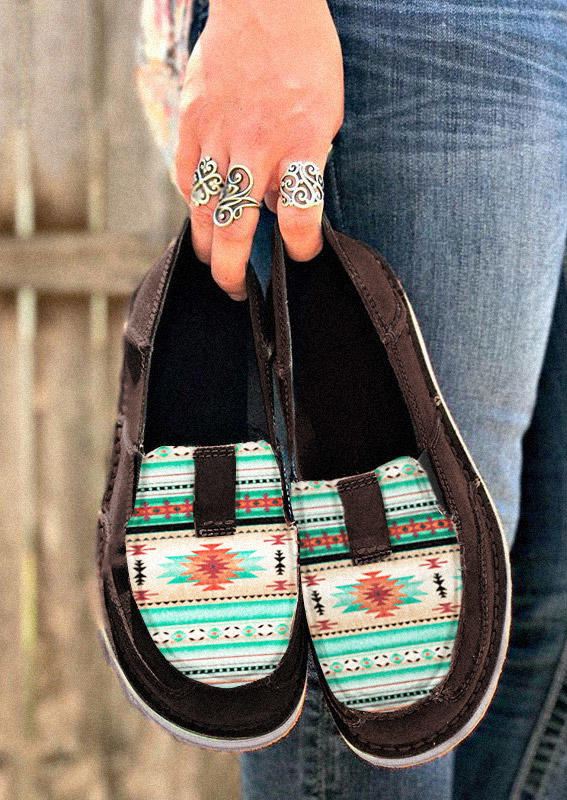 

Sneakers Aztec Geometric Slip On Round Toe Flat Sneakers in Brown. Size