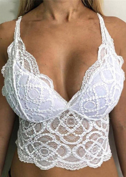 

Crop Tops Lace Splicing Crop Camisole Top in White. Size