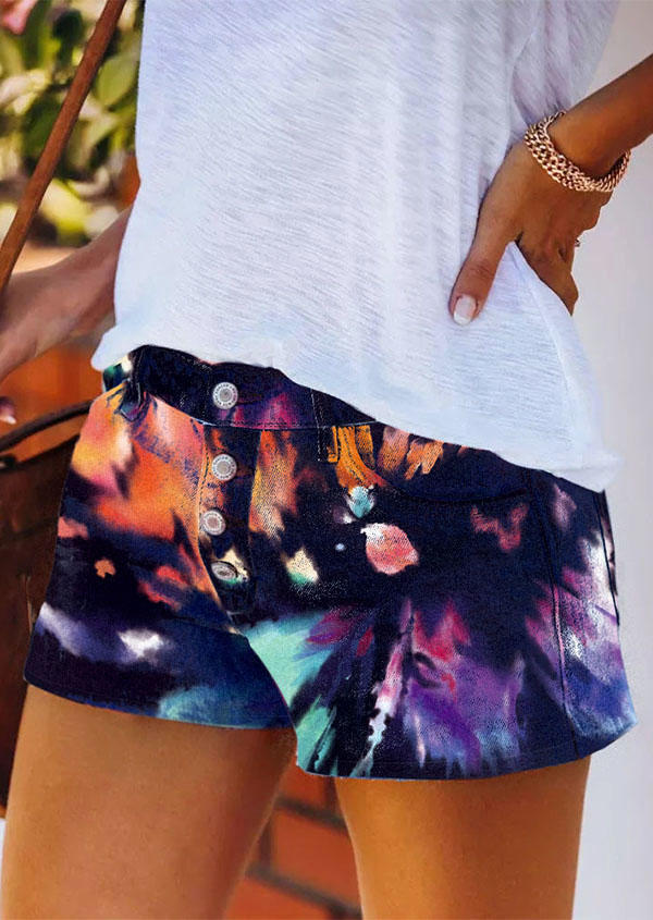 

Shorts Tie Dye Button Pocket Denim Shorts in Multicolor. Size